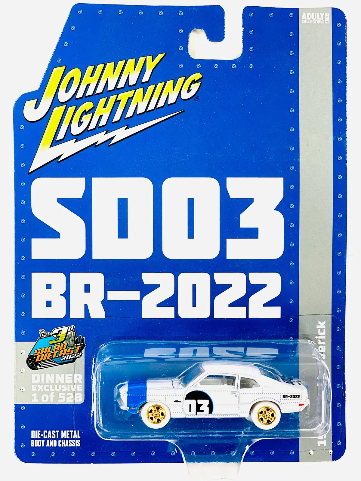 Johnny Lightning Brazil Salão Diecast Exclusive Dinner Car 1972 Ford Maverick Chase - Damaged Card 1