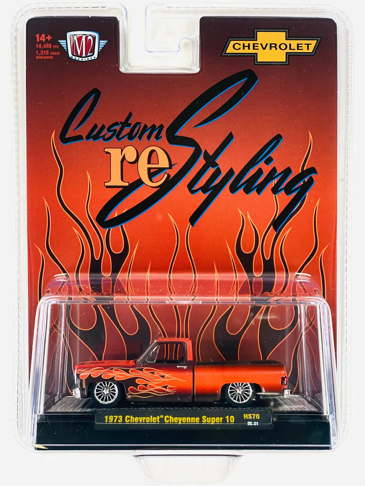 M2 Machines Hobby Exclusive 1973 Chevrolet Cheyenne Super 10 Custom Re Styling Brown W/ Flames Truck 1