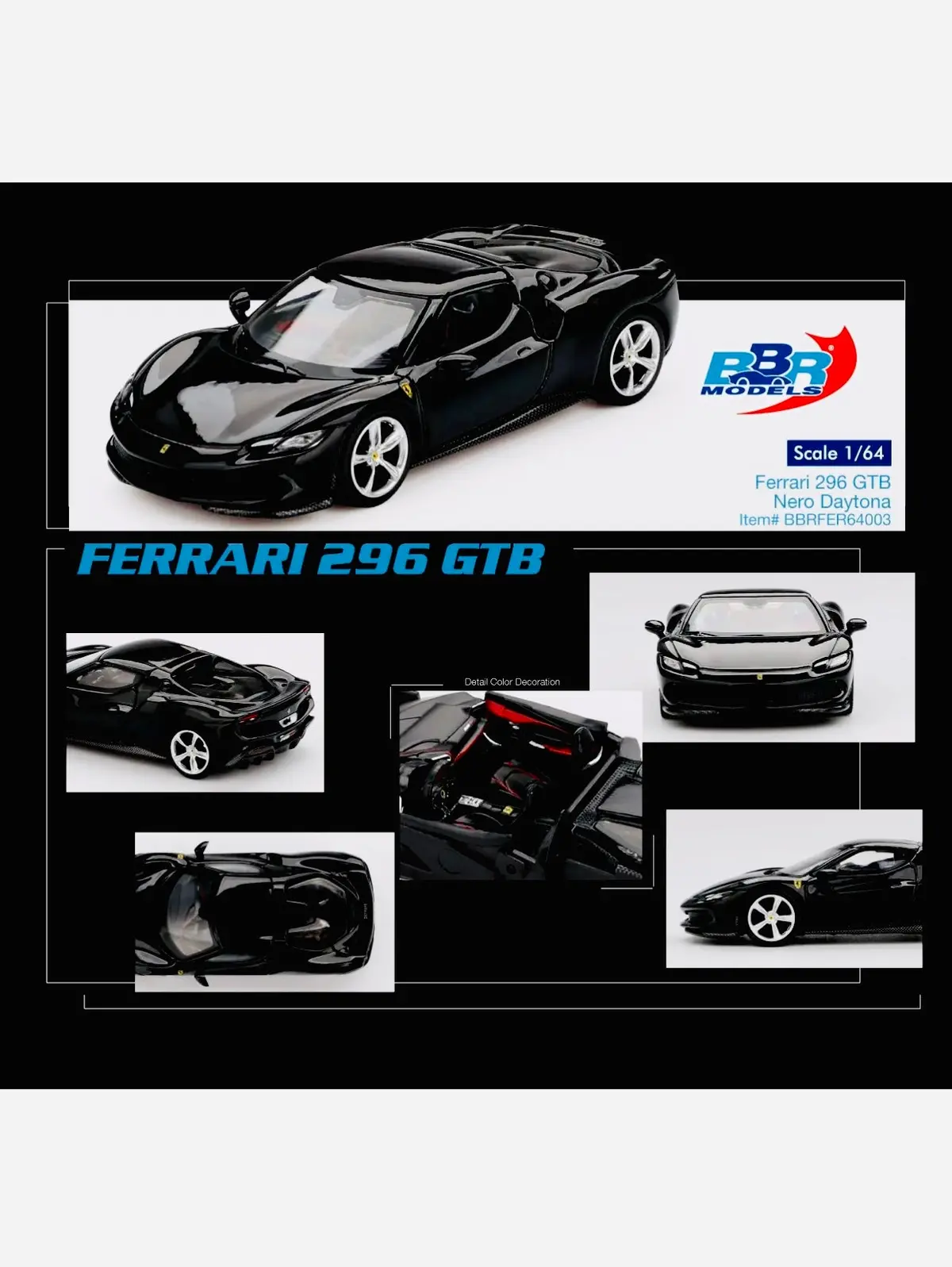 Bbr Models Ferrari 296 Gtb Nero Daytona 1