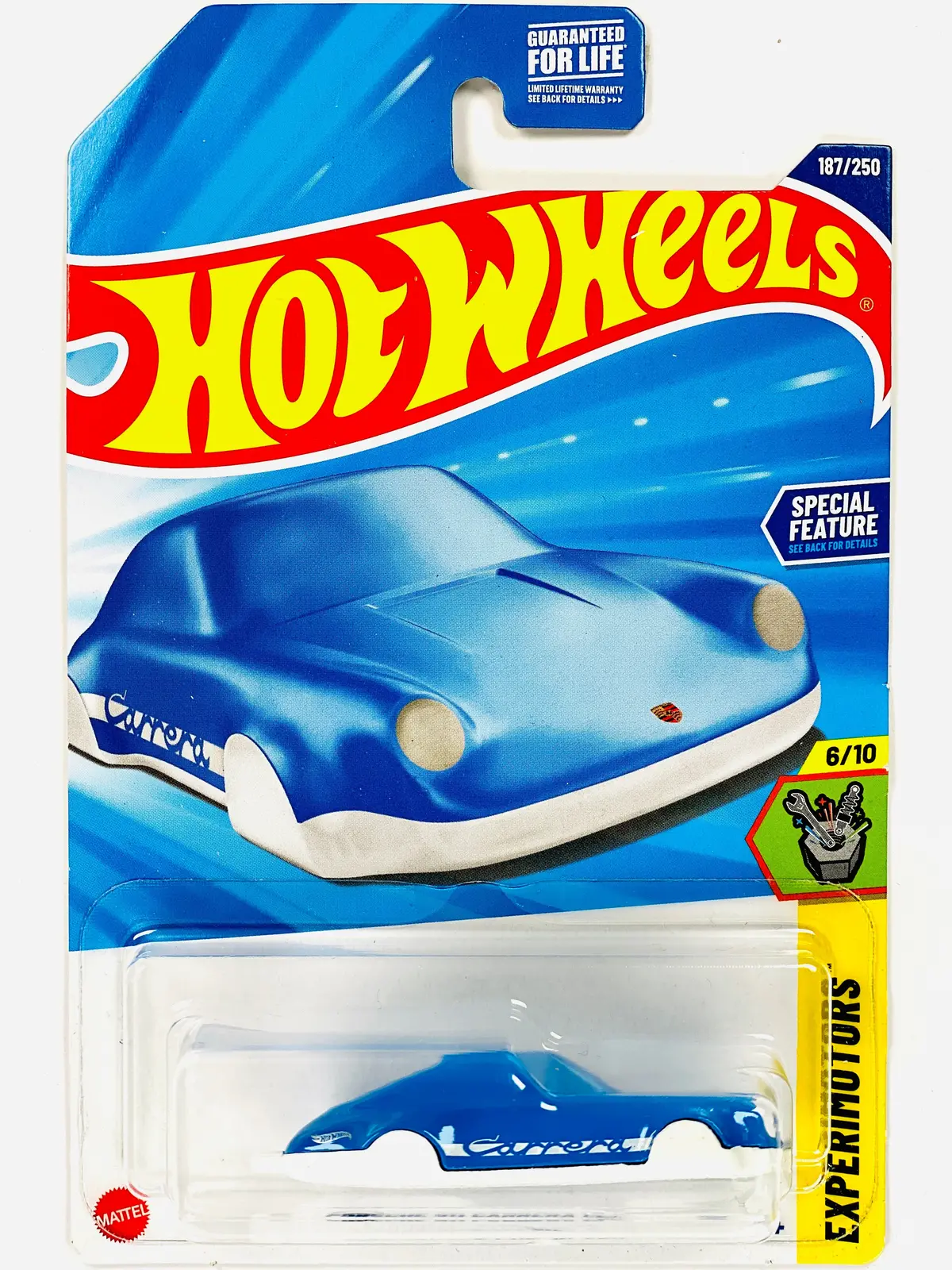 Hot Wheels 2025 Experimotors Porsche 911 Carrera Clip Blue - Damaged Card 1