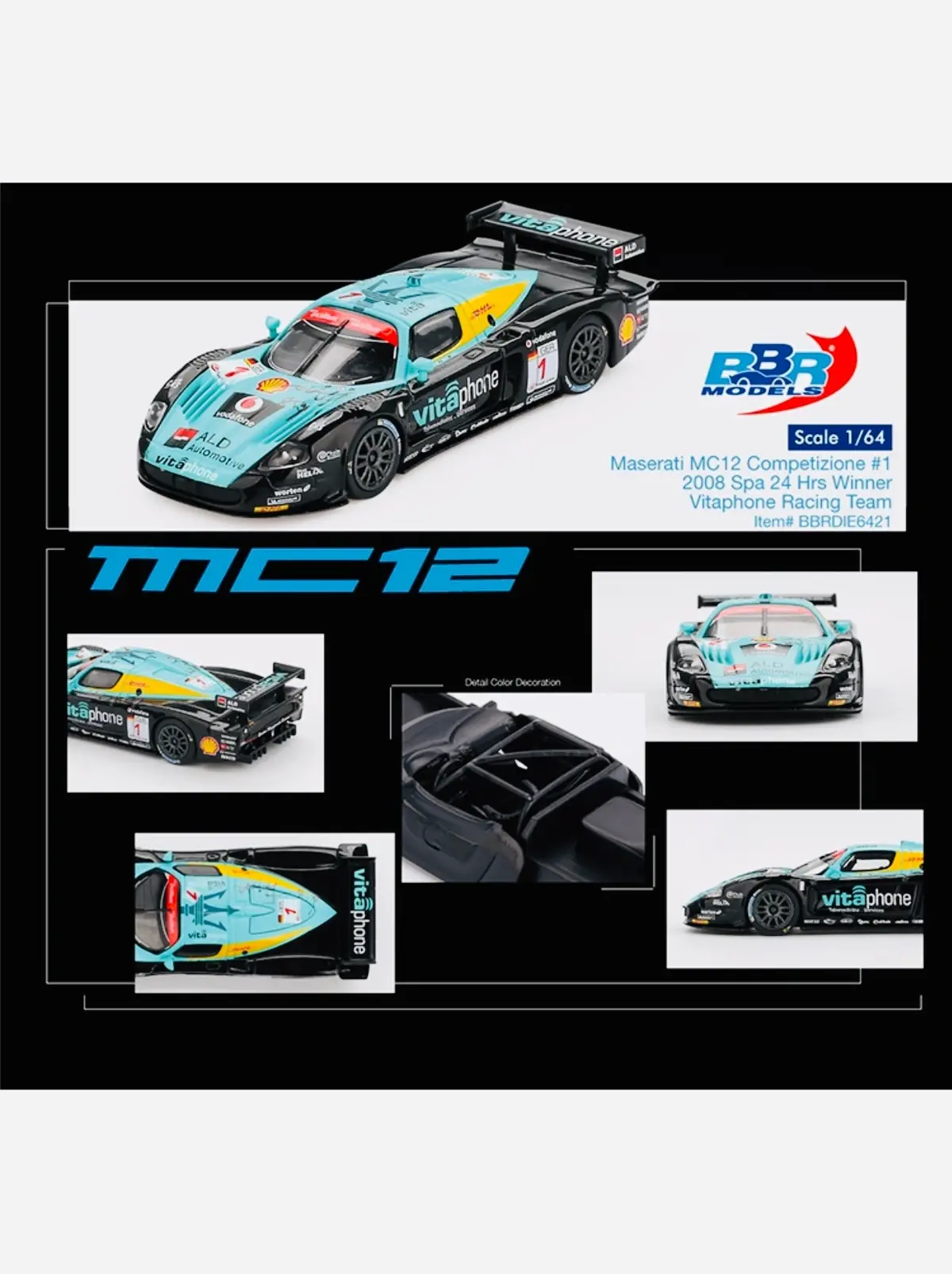 Bbr Models Maserati Mc12 Competizione #1 Vitaphone Racing Team 2008 Spa 24 Hrs Winner 1