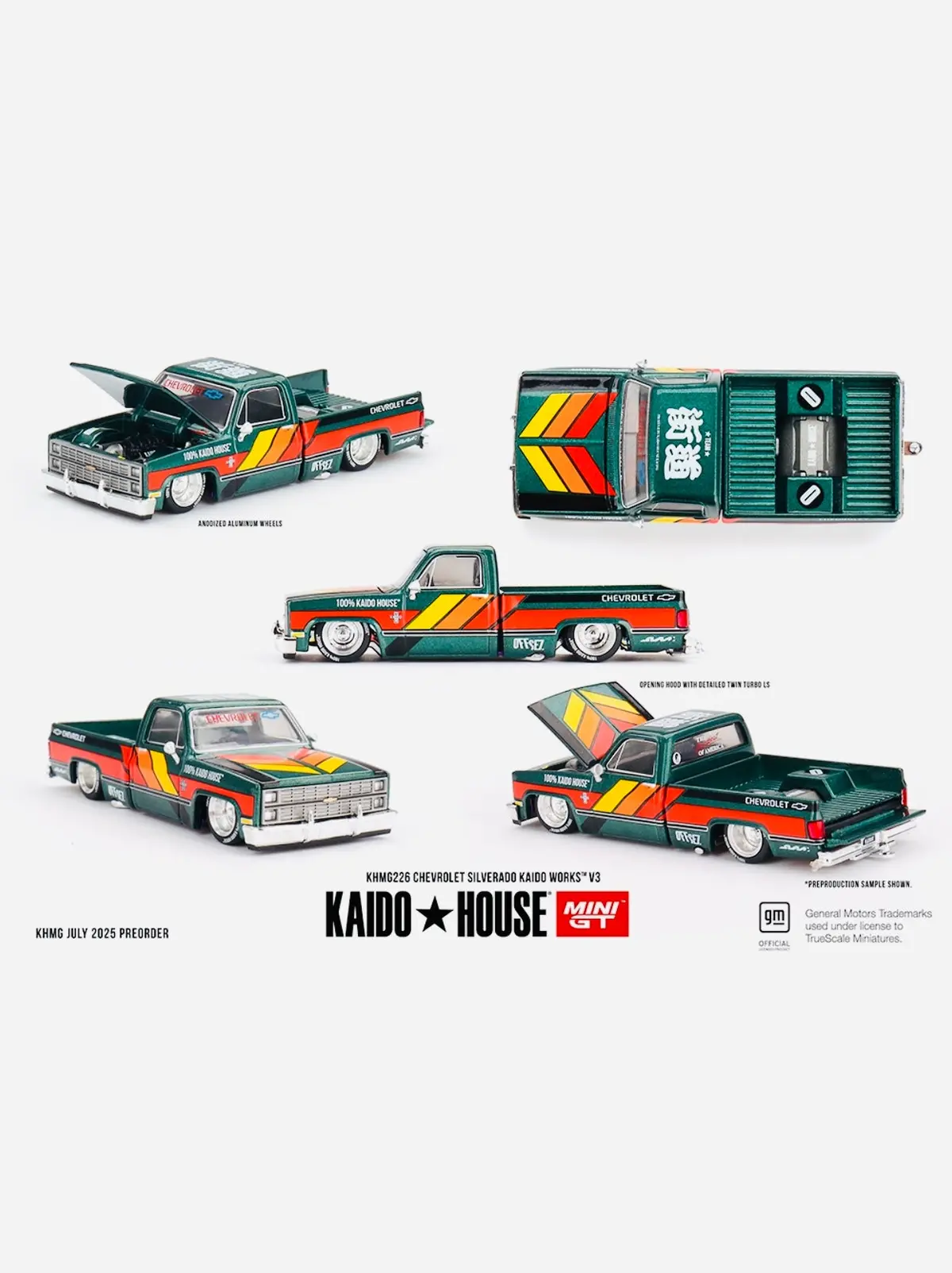 Mini Gt X Kaido House Collab Factory Sealed Chevrolet Silverado Kaido Works V3 Dark Green #226 1