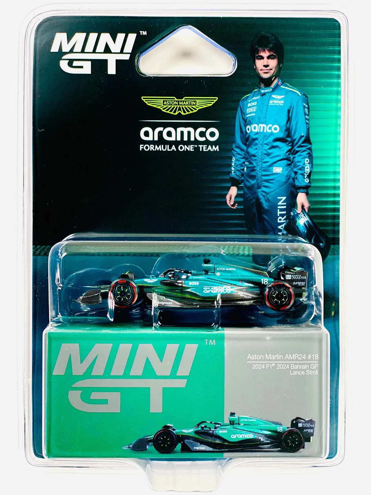 Mini Gt Mijo Exclusive Aston Martin Amr24 #18 Lance Stroll 2024 F1 2024 Bahrain Gp #1001 1
