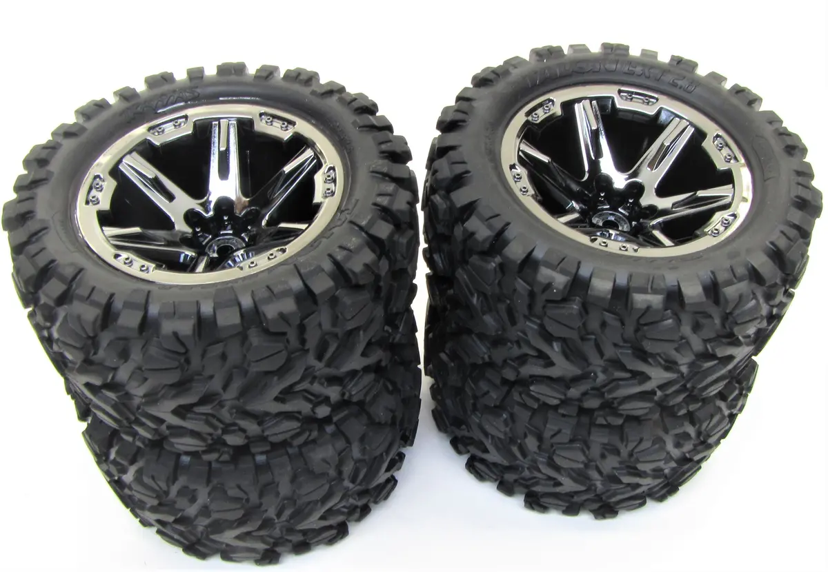Rustler 4X4 Tires, Wheels Assembled (Black Chome Talon Tyres Vxl 67376-4 1