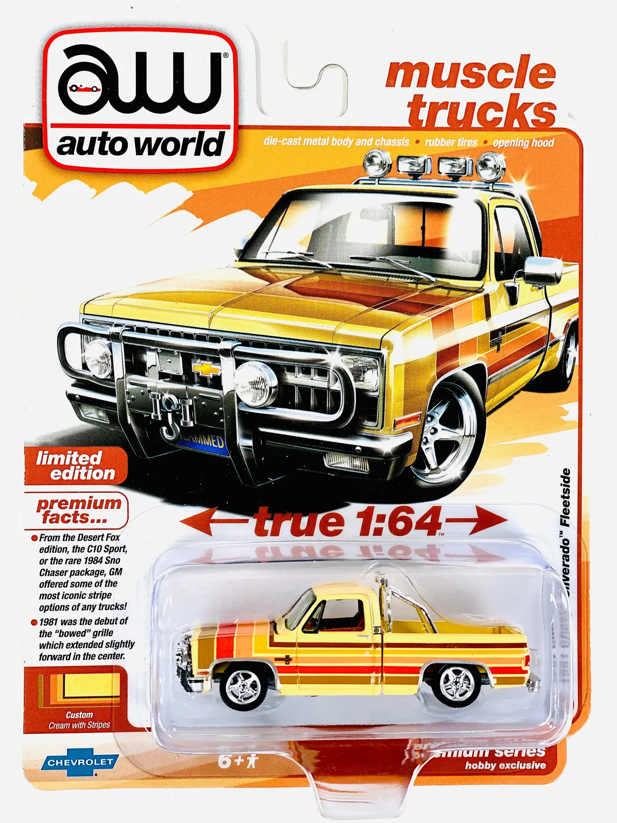 Auto World 1981 Chevy Silverado Fleetside Cream W/ Stripes Truck 1