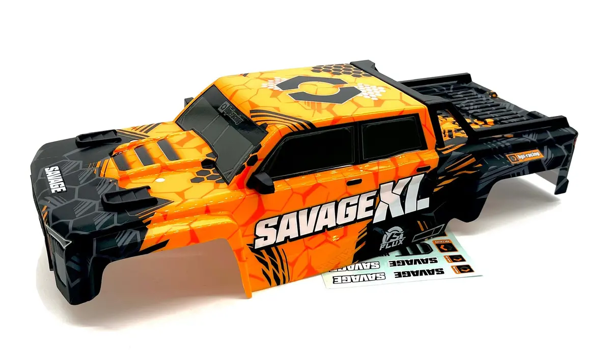 Savage Xl Flux V2 Body (Gtxl-6 Kingcab Truck Painted Cover Blk/Orange Hpi 160103 1