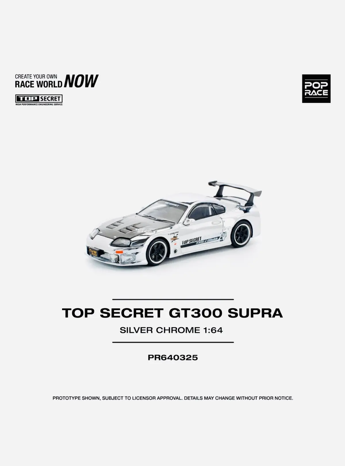 Pop Race Factory Sealed Top Secret Gt300 Supra Silver Chrome #325 1