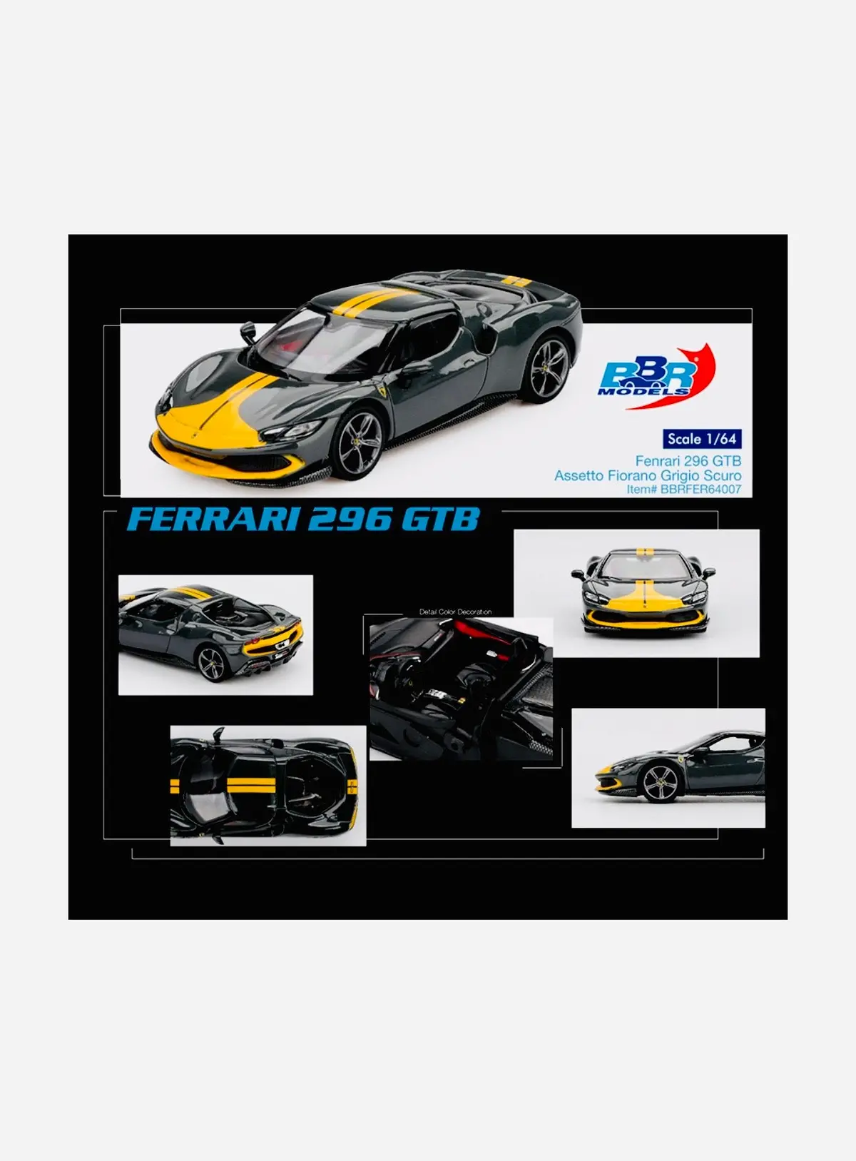 Bbr Models Ferrari 296 Gtb Assetto Fiorano Grigio Scuro Grey 1