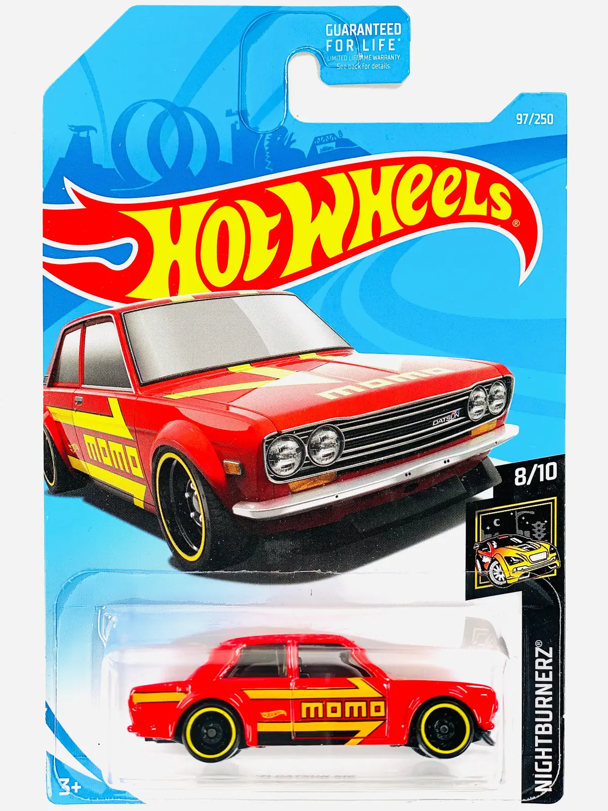 Hot Wheels 2017 Nightburnerz Momo '71 Datsun 510 - Damaged Card 1