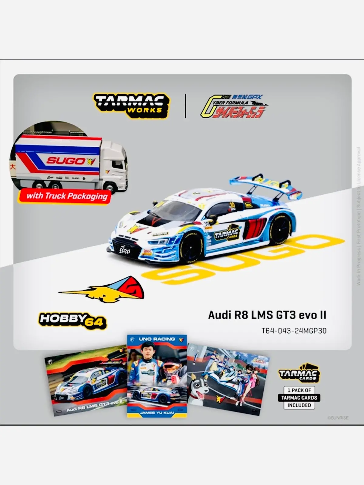 Tarmac Works Factory Sealed Hobby 64 Audi R8 Lms Gt3 Evo Ii Macau Gt Cup Fia Gt World Cup 2024 Uno Racing #30 W/ Tarmac Cards Combo Set & Truck Packaging 1