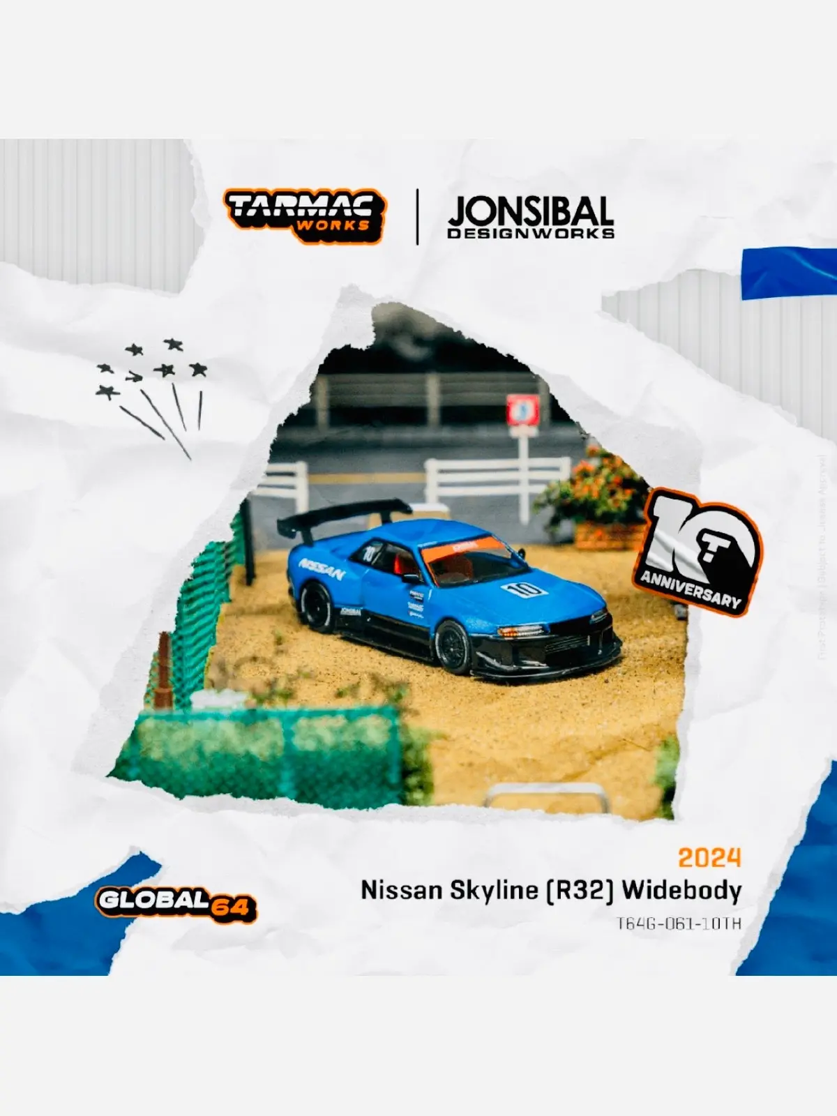 Tarmac Works Factory Sealed Global 64 Nissan Skyline (R32) Widebody Tarmac Works 10Th Anniversary Designed By Jon Sibal 1