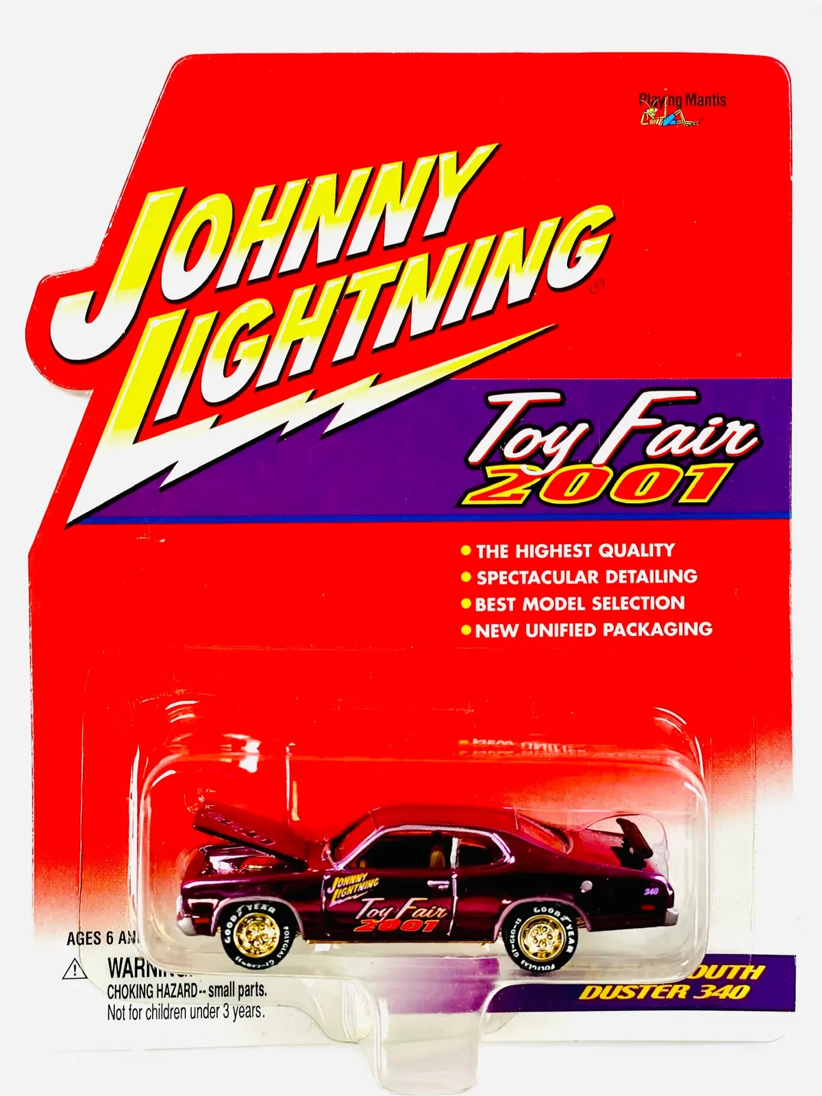 Johnny Lightning Playing Mantis 2001 Toy Fair 1971 Plymouth Duster 340 - Damaged Card/Blister 1