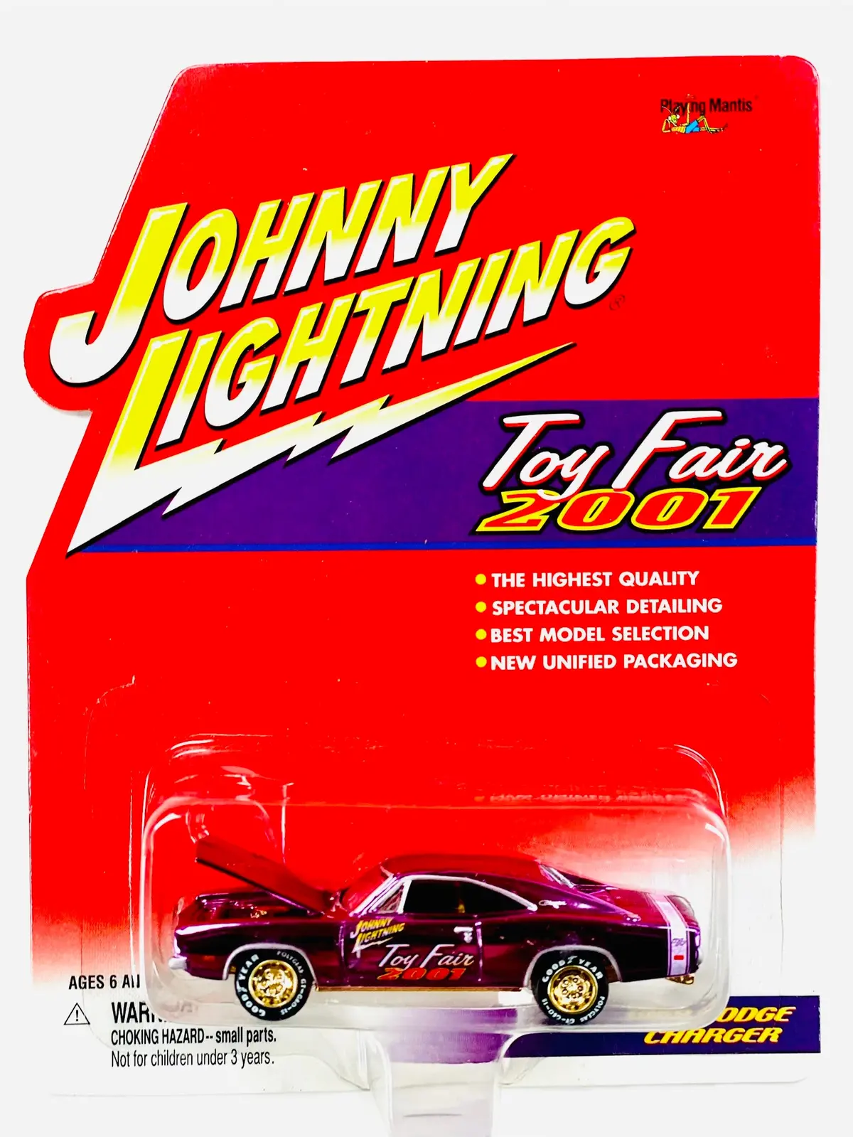 Johnny Lightning Playing Mantis 2001 Toy Fair 1969 Dodge Charger - Damaged Card/Blister 1