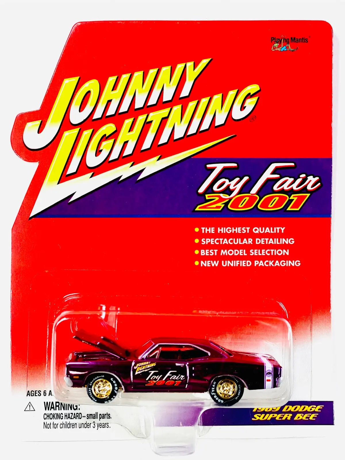 Johnny Lightning Playing Mantis 2001 Toy Fair 1969 Dodge Super Bee - Damaged Card/Blister 1