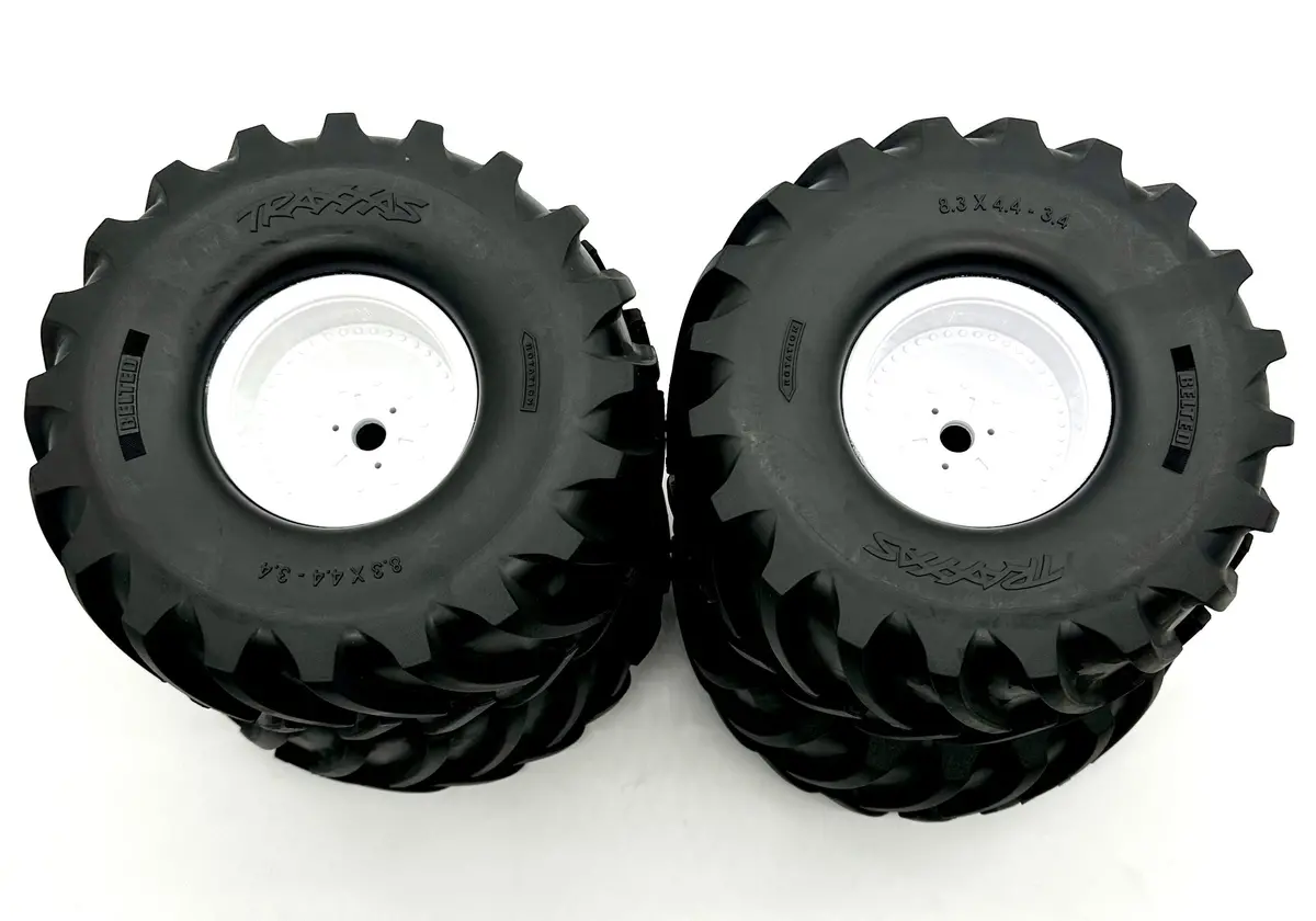 X-Monster Wheels & Tires (White Wheels Terra Groove Tires Assembled Belted (Set 4) Traxxas 77036-4 1