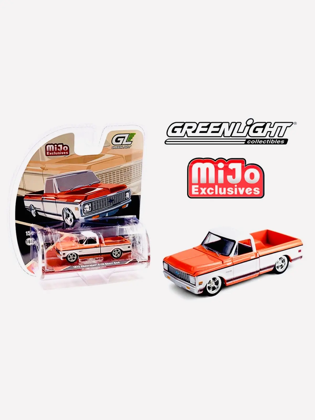 Greenlight Mijo Exclusive 1972 Chevrolet C-10 Short Bed Custom Truck In Orange W/ White Two-Tone 1