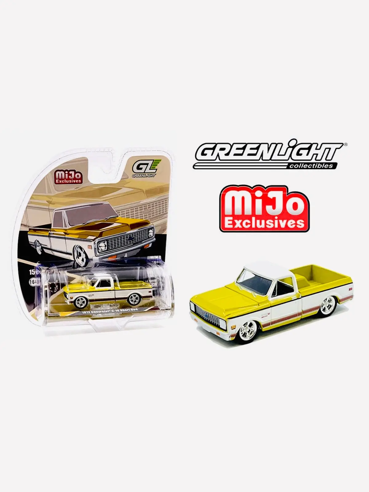 Greenlight Mijo Exclusive 1972 Chevrolet C-10 Short Bed Custom Truck In Mustard Yellow W/ White Two-Tone 1