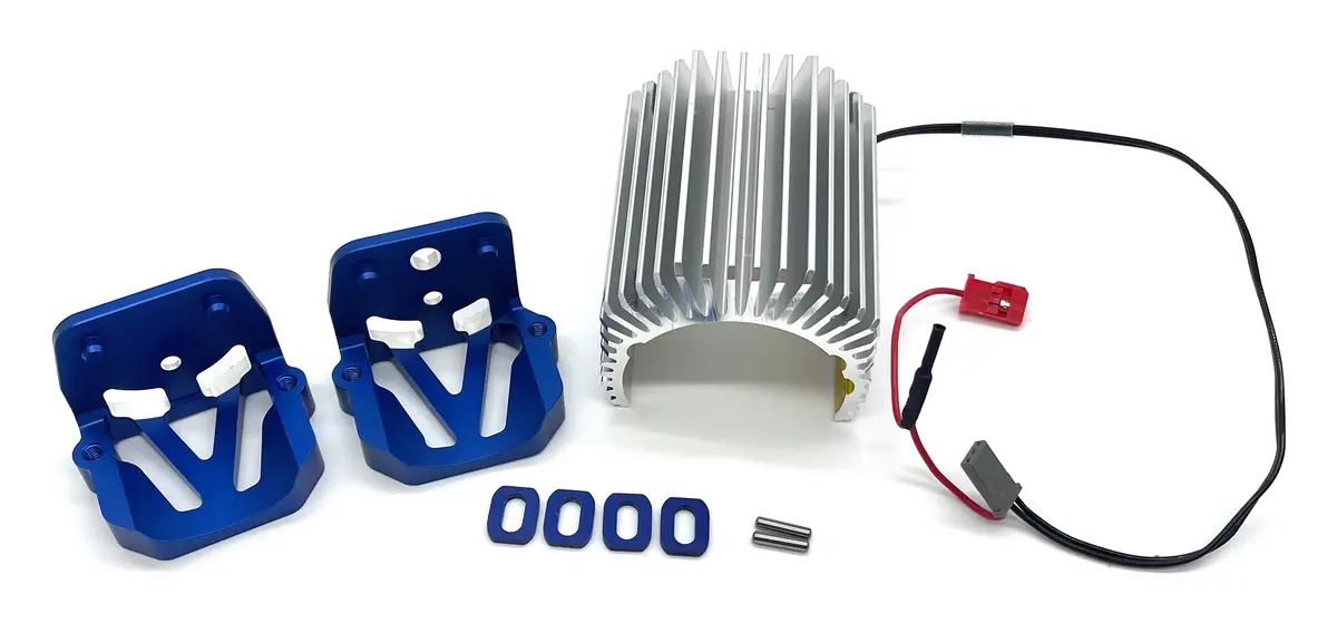 X-Maxx Ultimate Aluminum Heat Sink & Blue Motor Mounts (Velineon Brushless Traxxas 77097-4 1