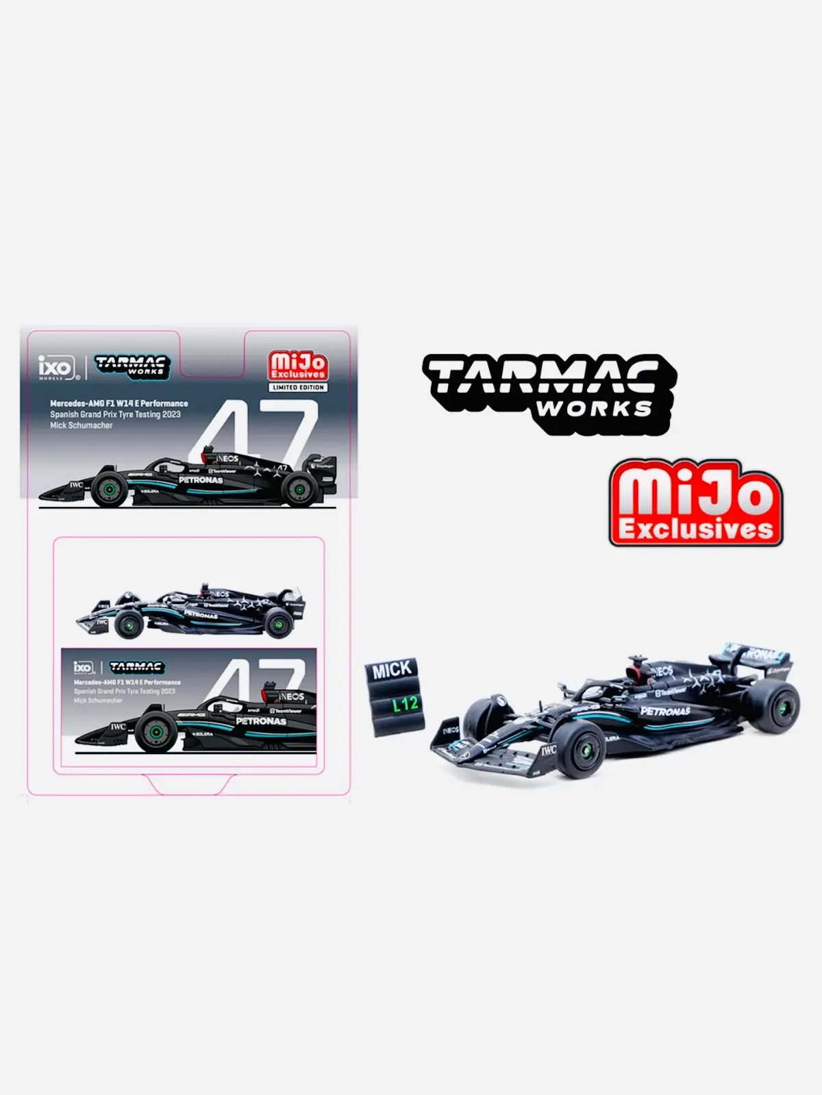 Tarmac Works Mijo Exclusive Global 64 Mercedes-Amg F1 W14 E Performance Spanish Grand Prix Tyre Testing 2023 Mick Schumacher 1