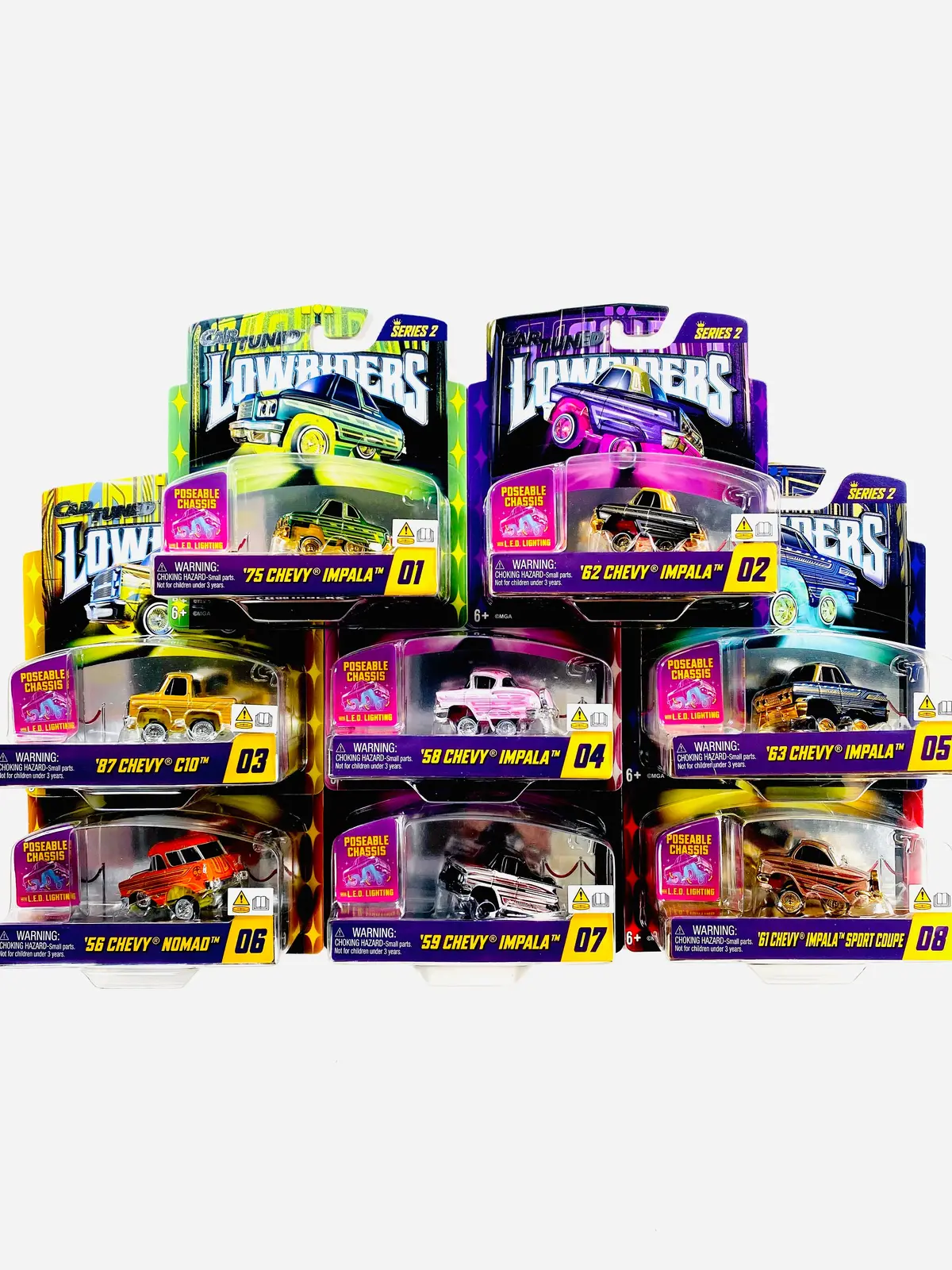 Cartuned 2026 Series 2 Lowriders Show Glow Led Light Up Chassis Assortment (8 Cars) 1