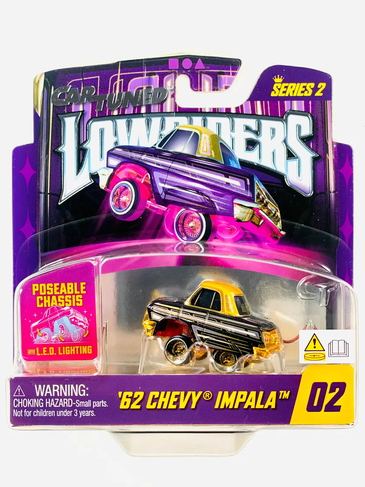 Cartuned Series 2 Lowriders Show Glow Led Light Up Chassis 1962 Chevy Impala #02 - Damaged Card 1