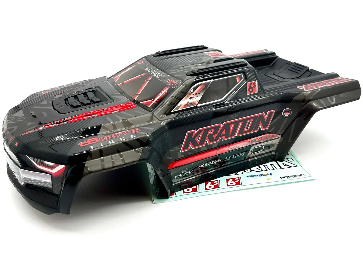 Arrma Kraton 6S Exb - Body Shell, Black/Red Polycarbonate Cover Clipless Ara8708v6 1
