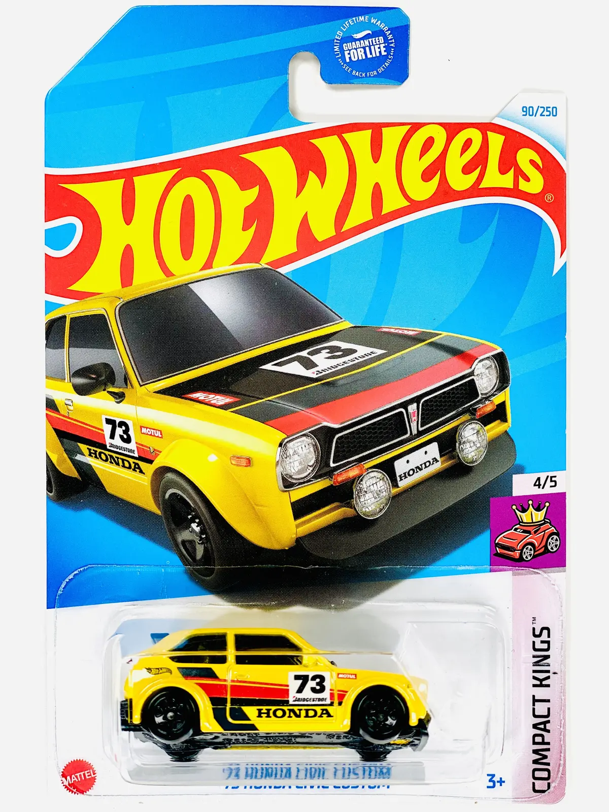 Hot Wheels 2024 Compact Kings '73 Honda Civic Custom Yellow - Damaged Card 1
