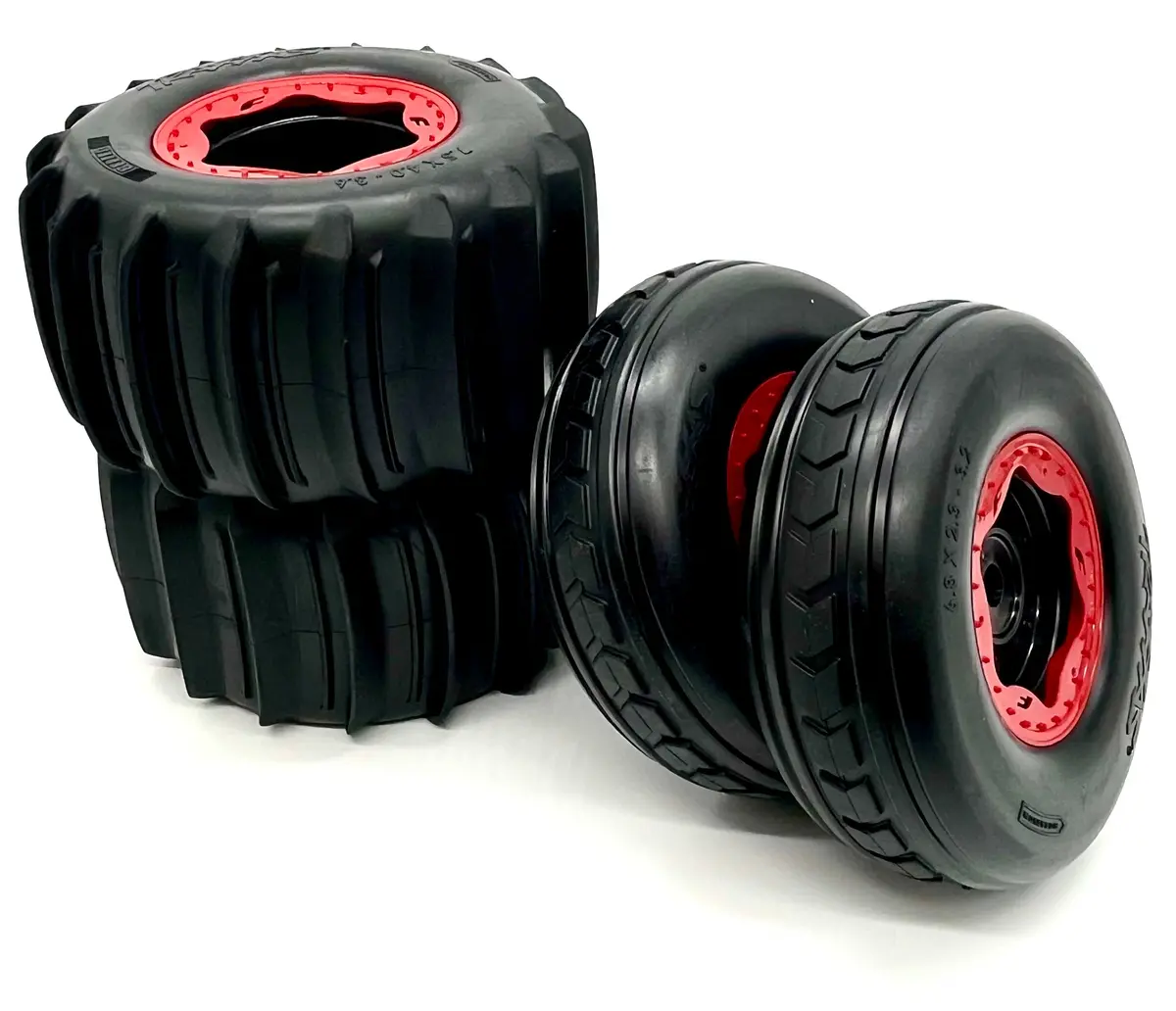 Sand Car Wheels & Tires (Red) Factory Glued Assembled Front/Rear Traxxas 109076-4 1