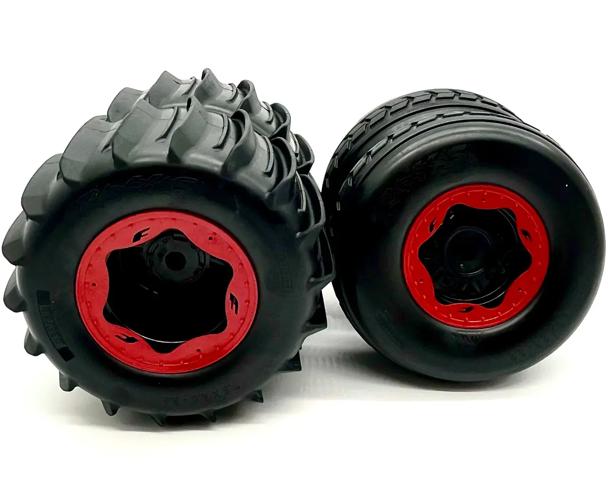 Sand Car Wheels & Tires (Red) Factory Glued Assembled Front/Rear Traxxas 109076-4 2