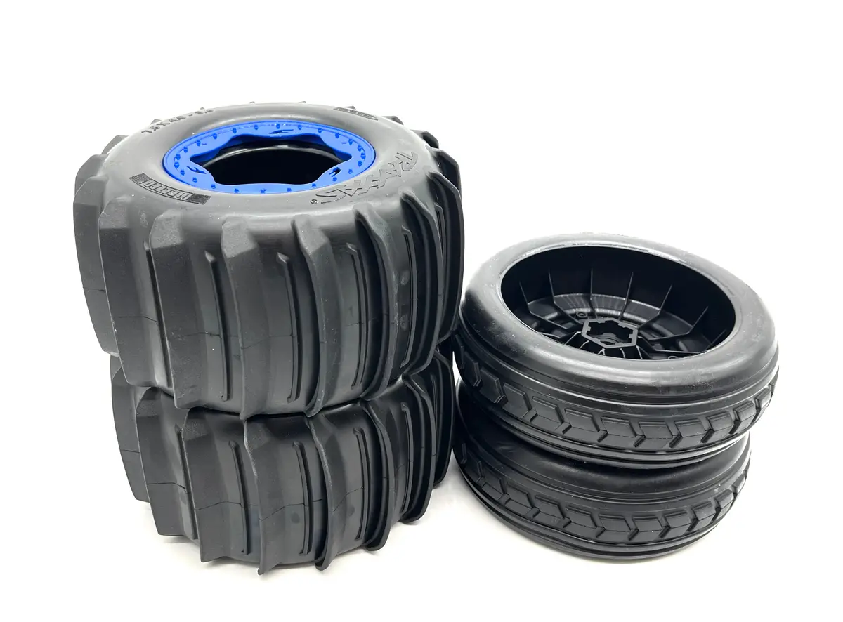 Sand Car Wheels & Tires (Blue) Factory Glued Assembled Front/Rear Traxxas 109076-4 2