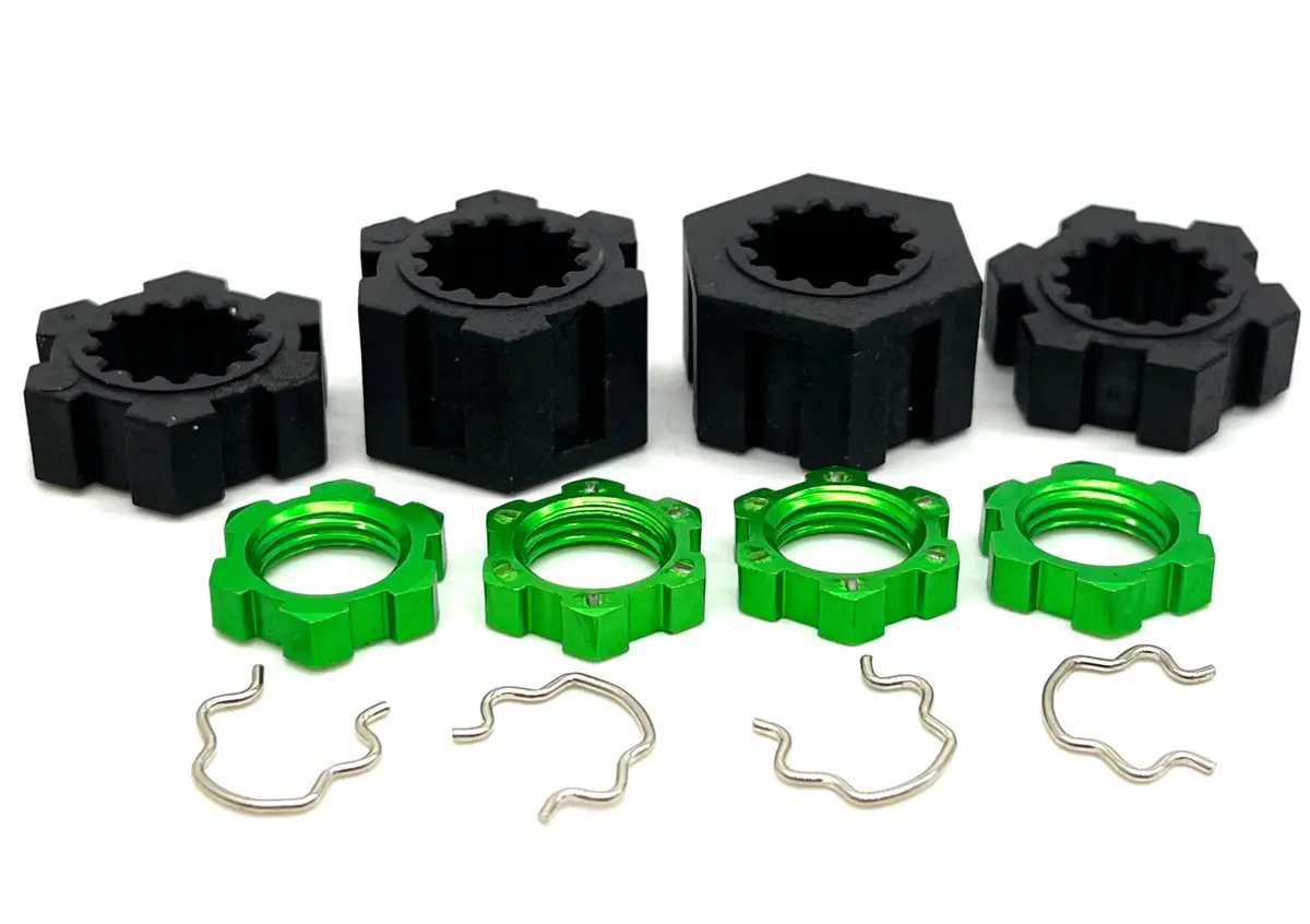 Sand Car 17Mm Green Wheel Hex Nuts, 23Mm Splined Hubs, Clips Front/Rear Traxxas 109076-4 1