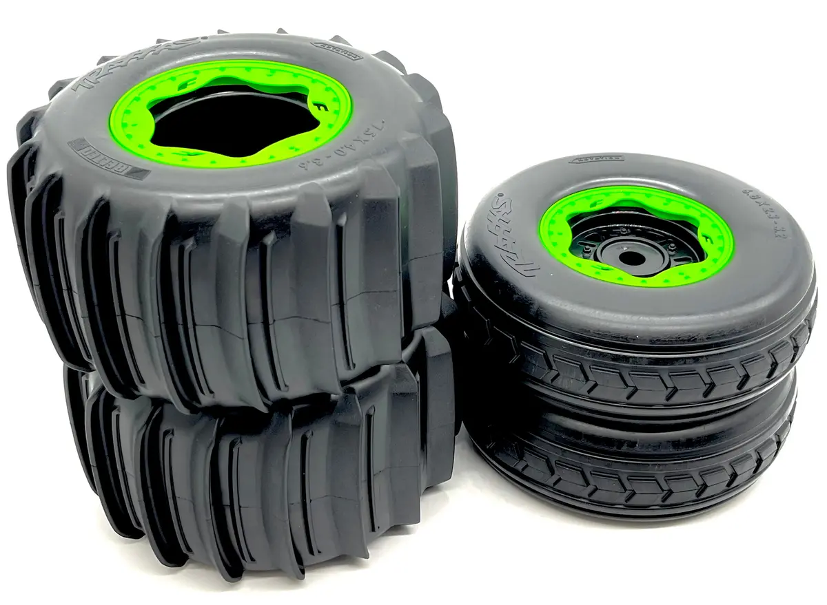 Sand Car Wheels & Tires (Green) Factory Glued Assembled Front/Rear Traxxas 109076-4 1