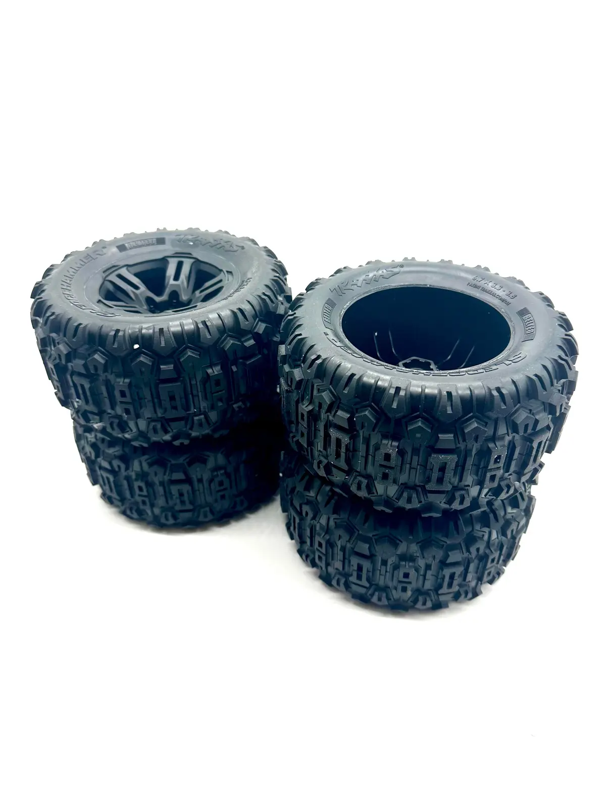 Fits Sledge - Tires & Wheels (Belted 3.8" Black Wheels, Sledgehammer Traxxas 95096-4 1