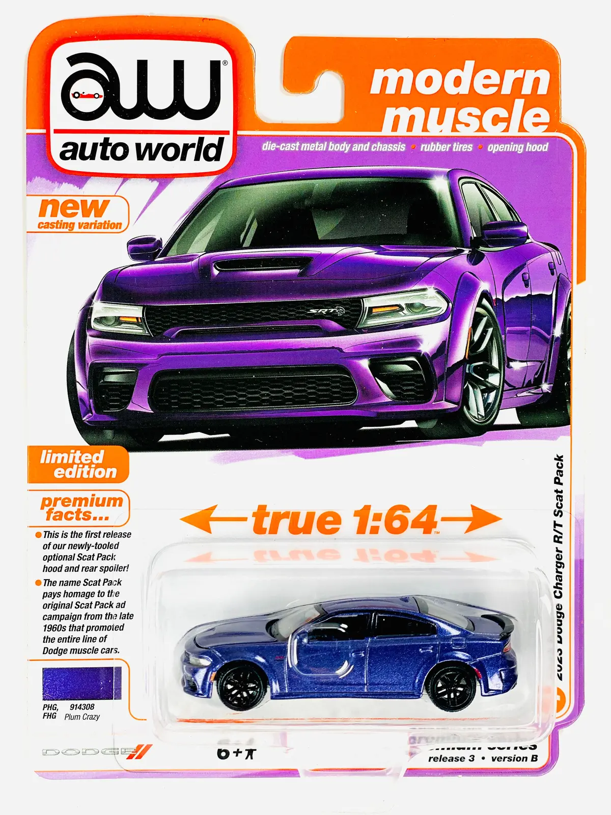 Auto World Modern Muscle 2023 Dodge Charger R/T Scat Pack In Plum Crazy 1