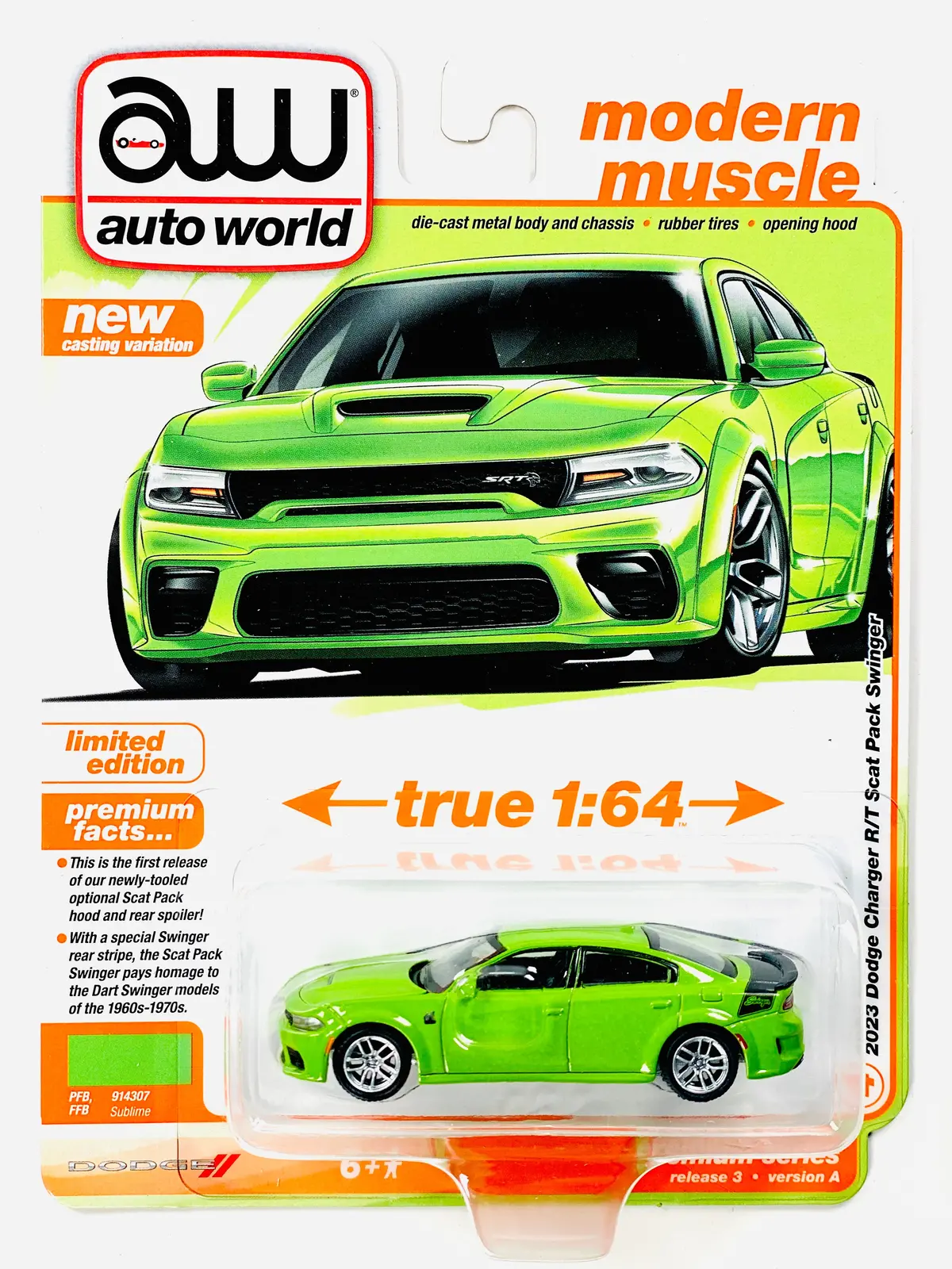 Auto World Modern Muscle 2023 Dodge Charger Swinger R/T Scat Pack Sublime 1