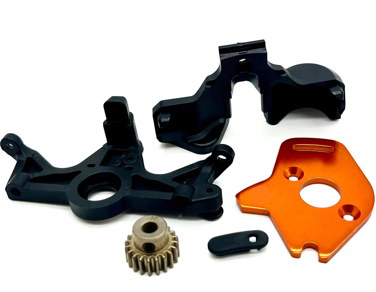 Raptor R Ultimate Motor Mount Cover, Orange Plate & Pinion Gear 20T 101177-4 1