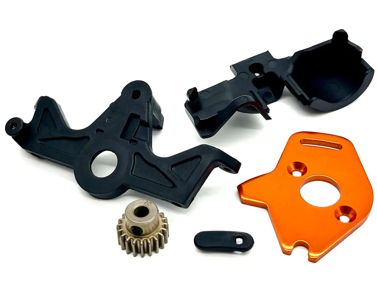Raptor R Ultimate Motor Mount Cover, Orange Plate & Pinion Gear 20T 101177-4 2