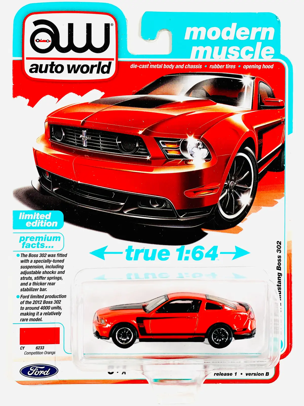 Auto World Modern Muscle 2012 Ford Mustang Boss 302 Competition Orange 1