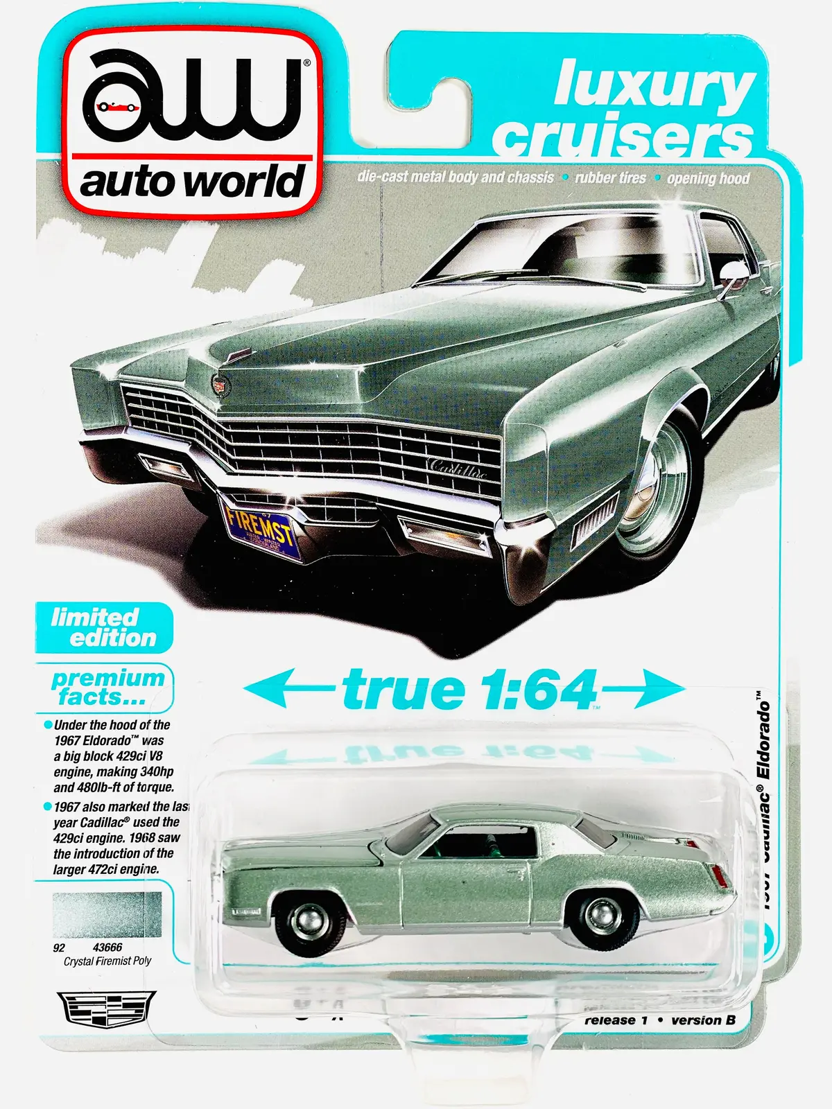 Auto World Luxury Cruisers 1967 Cadillac Eldorado In Light Green Crystal Firemist Metallic 1