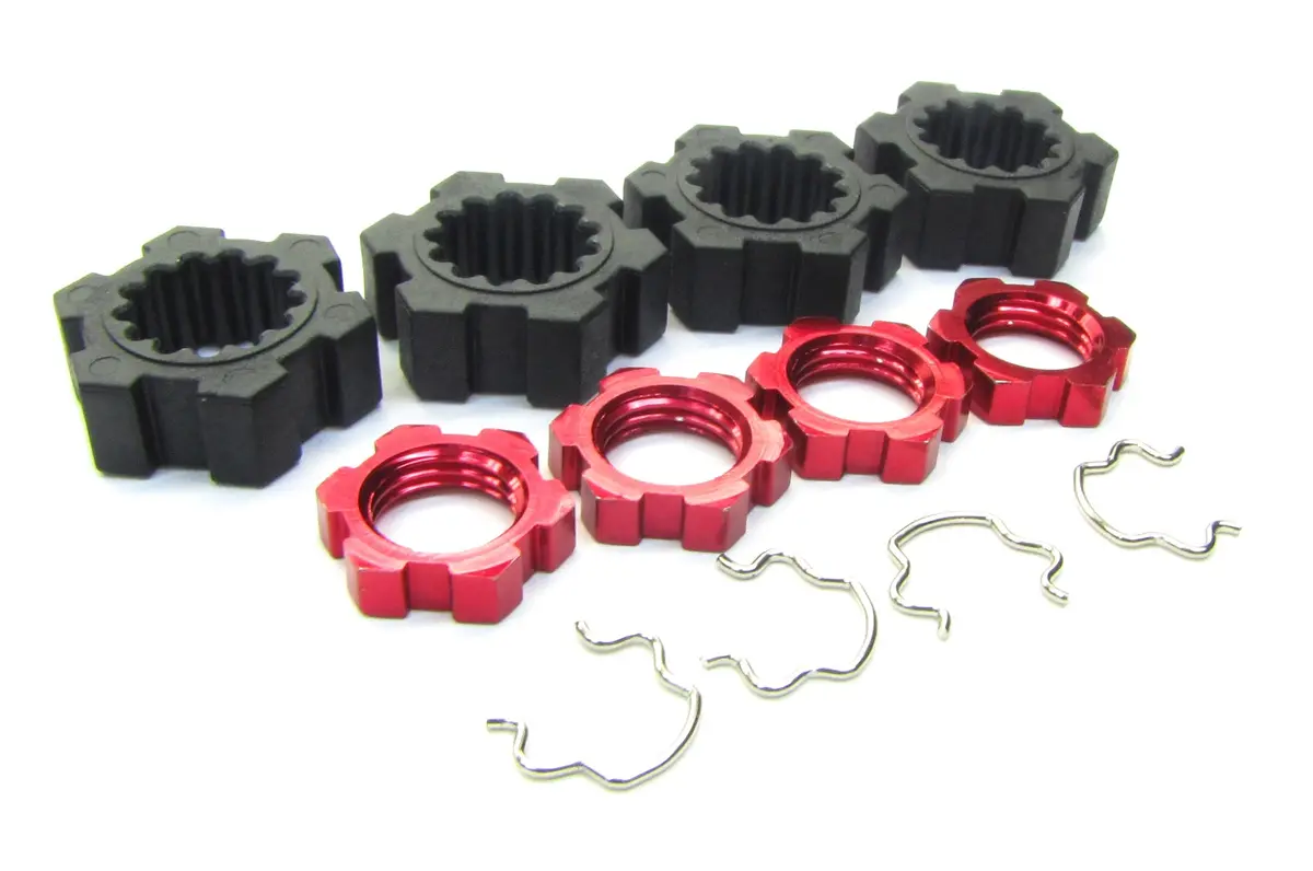 Fits Xrt Wheel Hubs, (Red) 17Mm X-Maxx Serrated Nuts & Hex Clips 78086-4 1