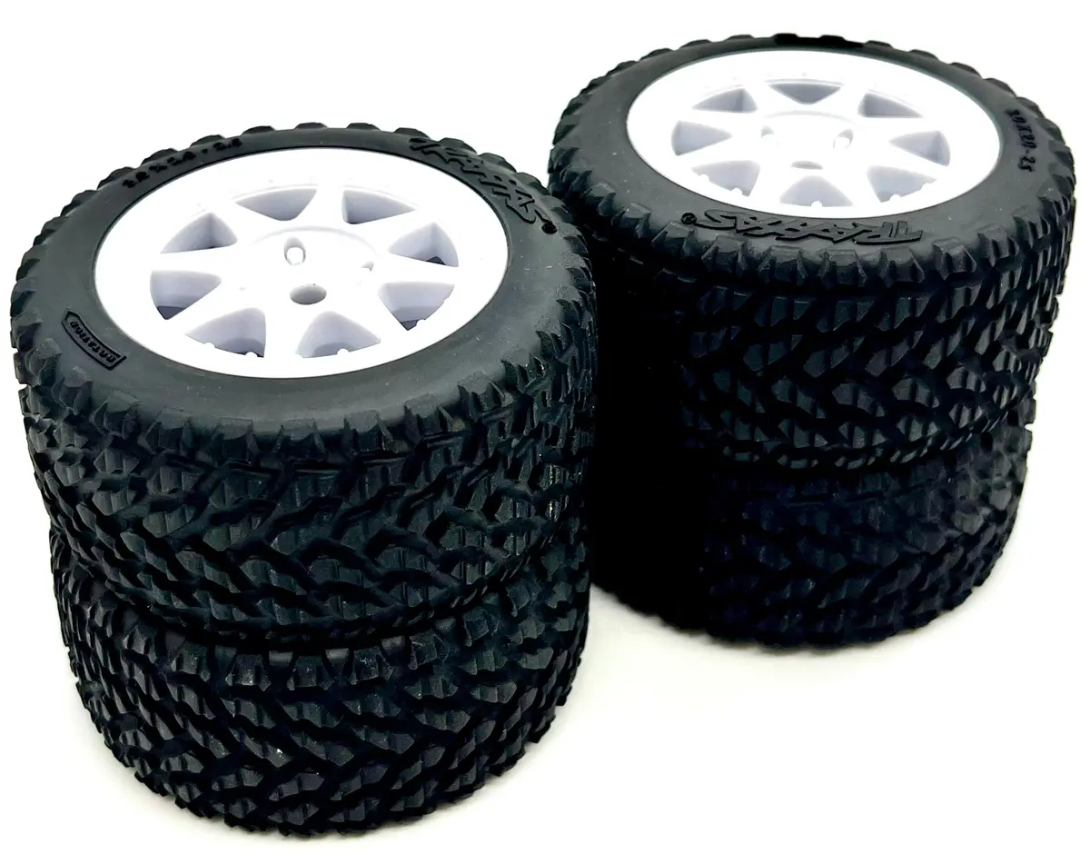 Mini Rally Vxl Tires & Wheels White Soft (4) Glued Traxxas 108046-1 1