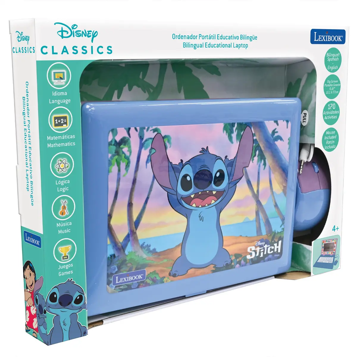 Lexibook Disney Stitch Bilingual Educational Laptop, 170 Activities, Blue 1