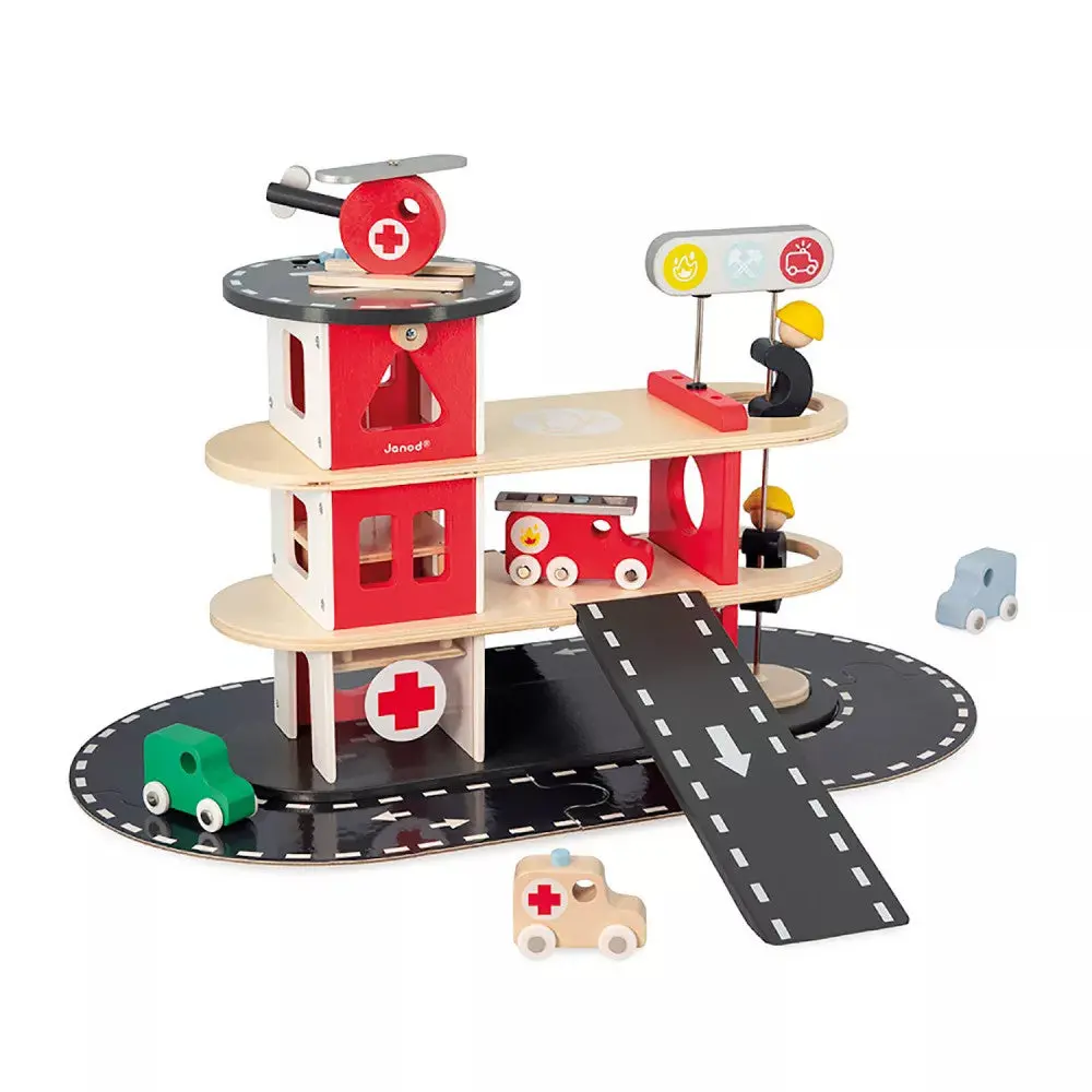 Janod Fire Station Toy Set - Multilevel Playset 1