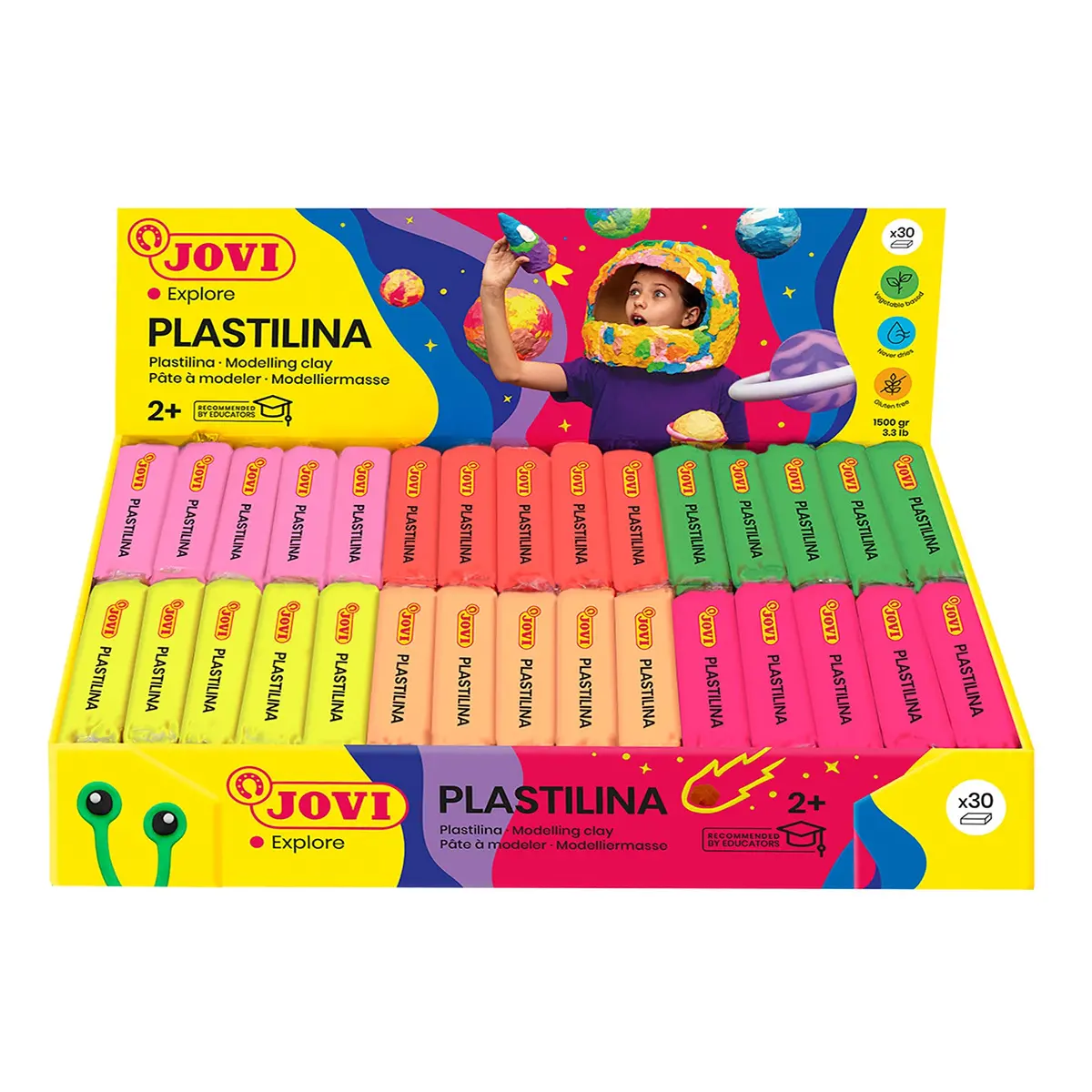 Jovi Neon Plastilina Modeling Clay Kit - 30 Bars Assorted Neon Colors 1