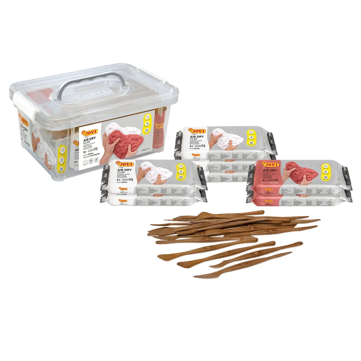 Jovi Air Dry Clay School Pack - 7 Bars, 1.1 Lb Each & 20 Spatulas, Assorted Colors 1