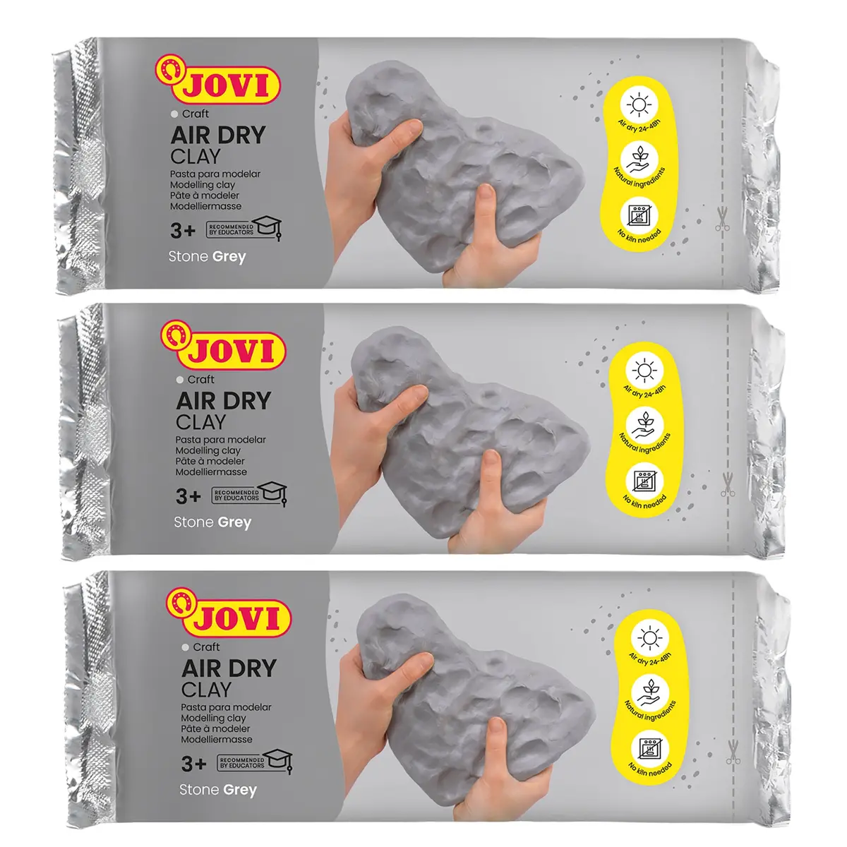 Jovi Crafting Air Dry Clay - Grey 1.1Lb Bar, Pack Of 3 1