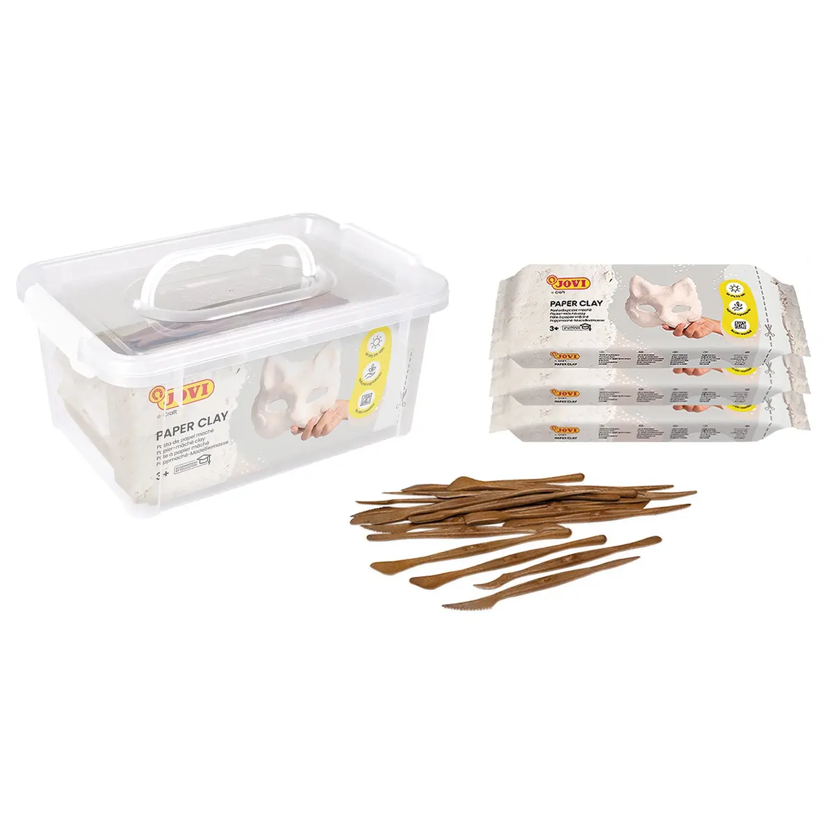 Jovi Premium Paper Clay School Pack, 3 Bars 1.5Lb & 20 Spatulas 1