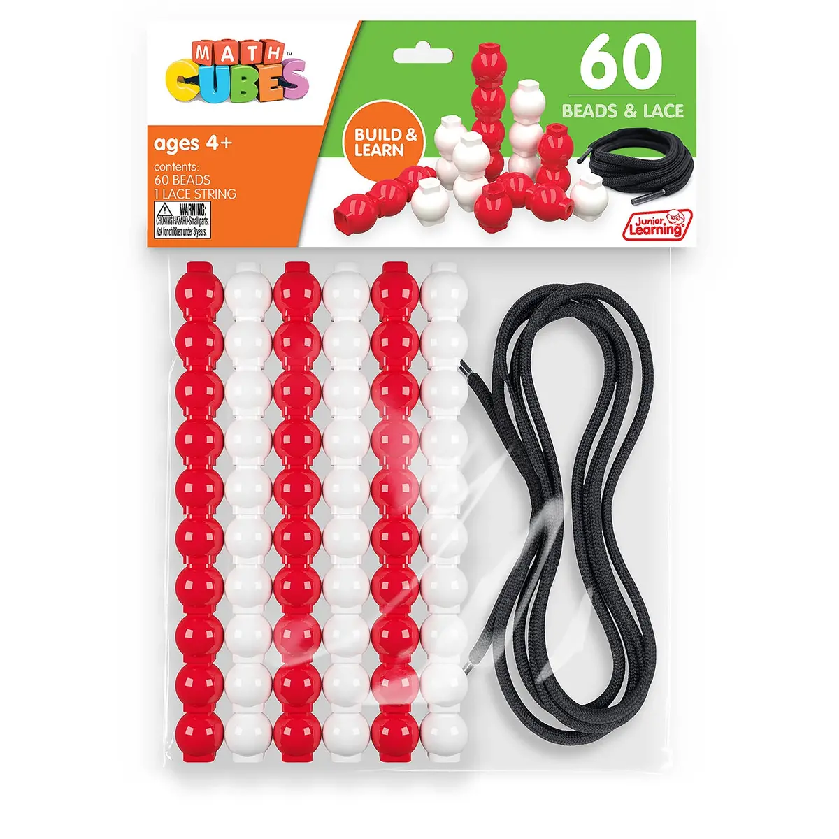 Junior Learning 60 Bead Cubes And Laces - Educational Counting And Sorting Toy 1