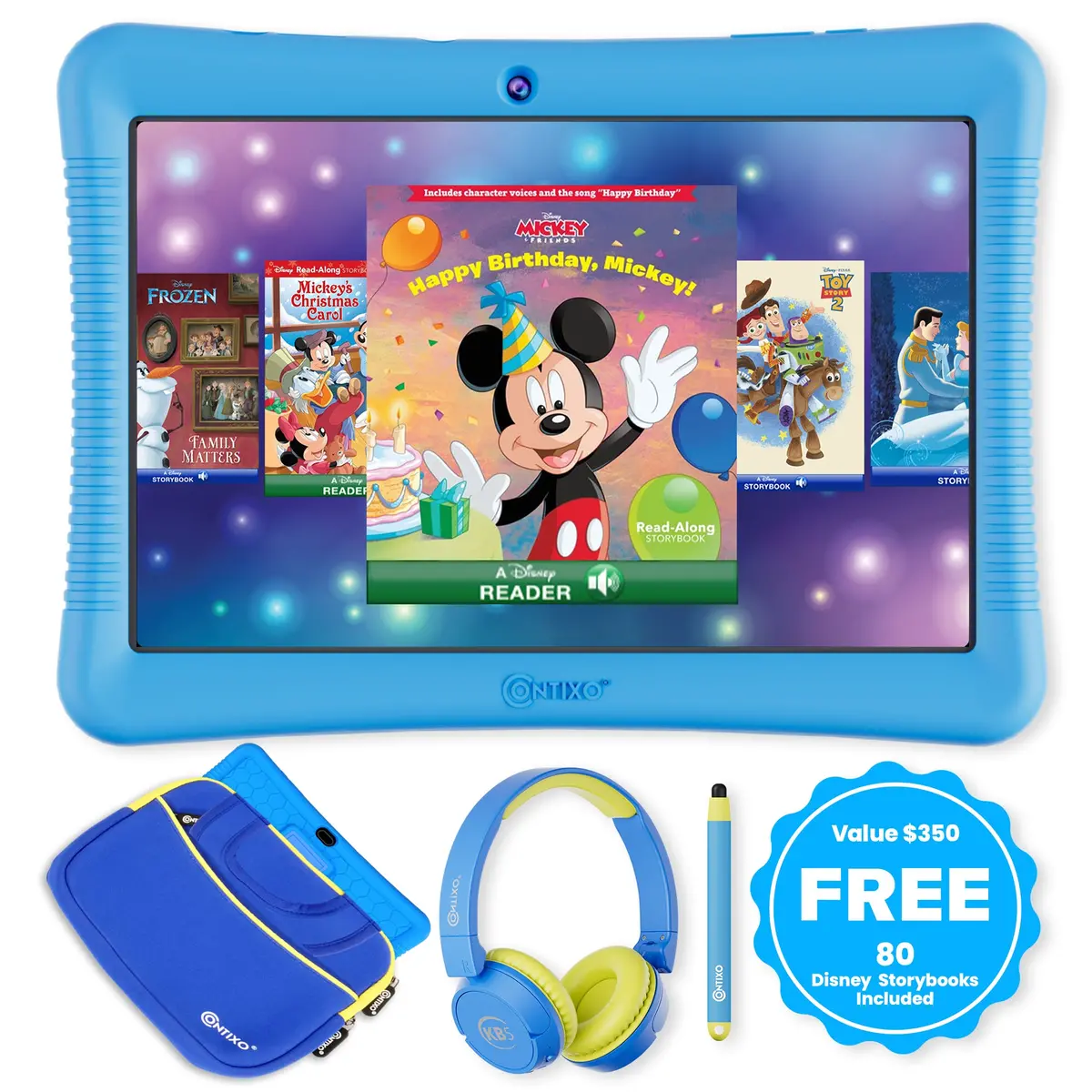 Contixo 10" Kids Tablet Bundle With Disney Ebooks & Accessories - Blue 1