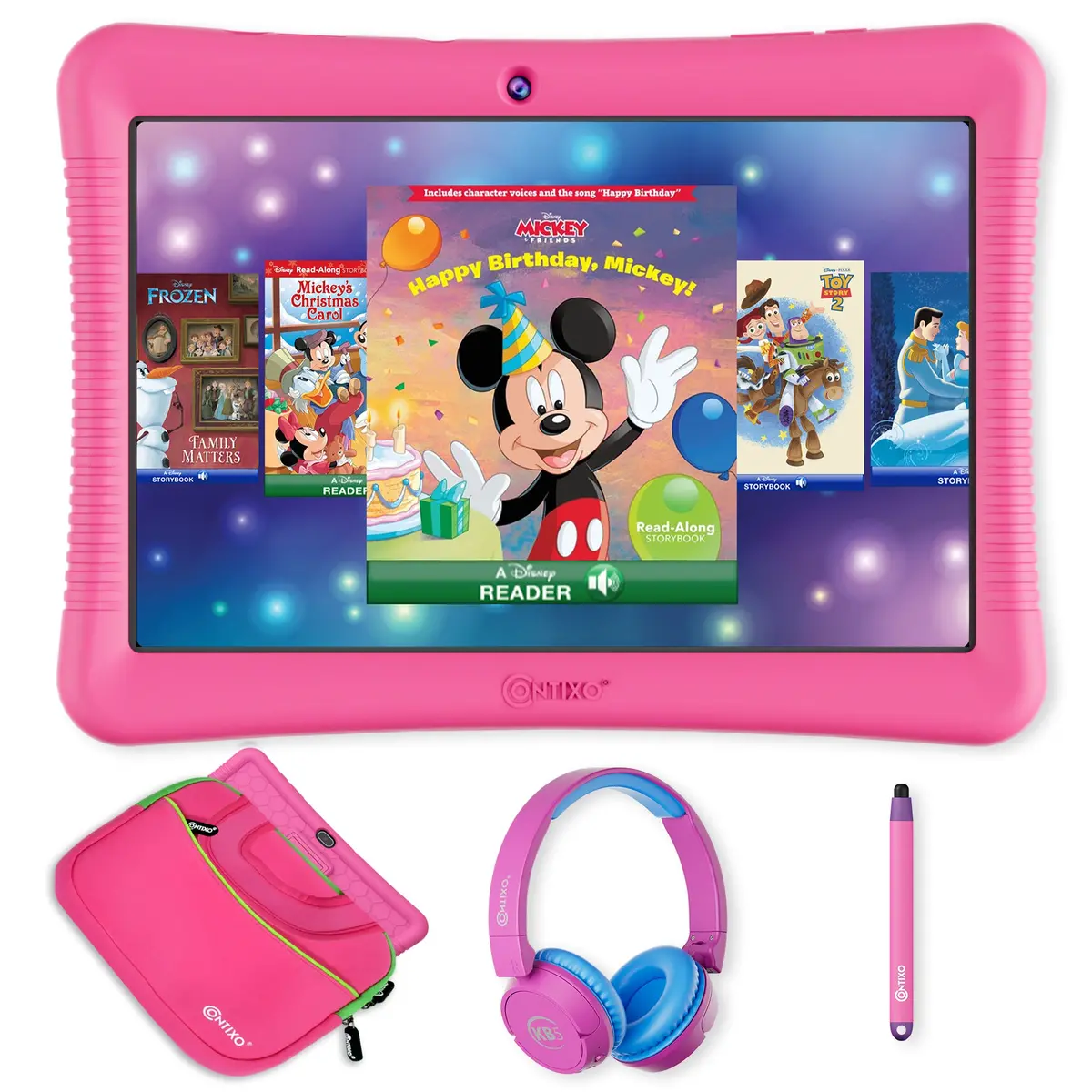Contixo 10" Pink Kids Tablet Bundle With Disney Ebooks & Accessories 1